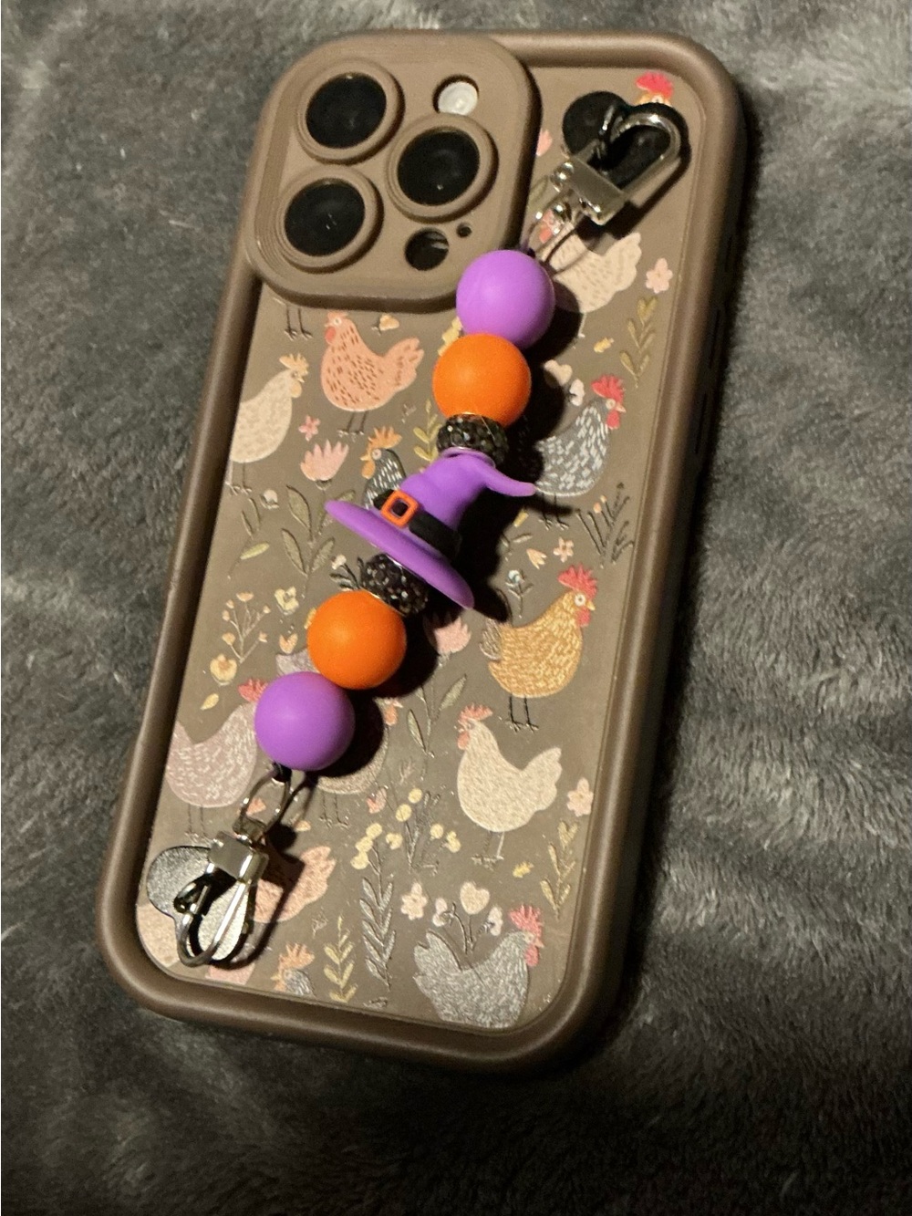 Halloween Witch Hat Beaded Phone Clip Charm - Purple & Orange
